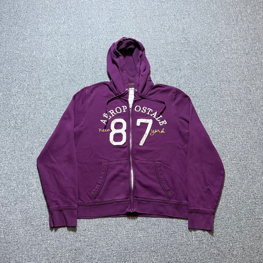 Vintage Aeropostale Zip Up Hoodie XXL Purple 87 Graphic Y2K Skater